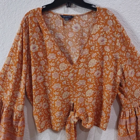 American Eagle Floral Orange Women's Top - Picture 9 of 16